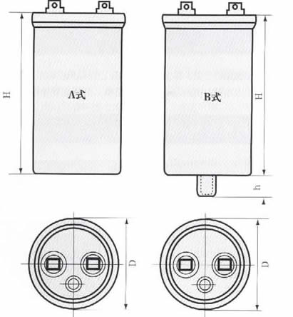 Cbb65型金属化聚丙烯薄膜电容器尺寸图