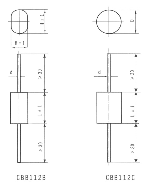 CBB112型金属箔式聚丙烯电容器尺寸图