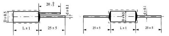 CA40型和CA41型小型固体钽电解电容器尺寸图