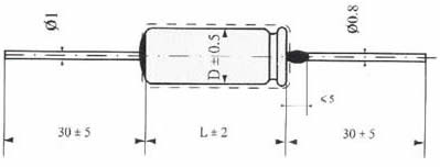 CA301A型管形大容量液体钽电容器尺寸图